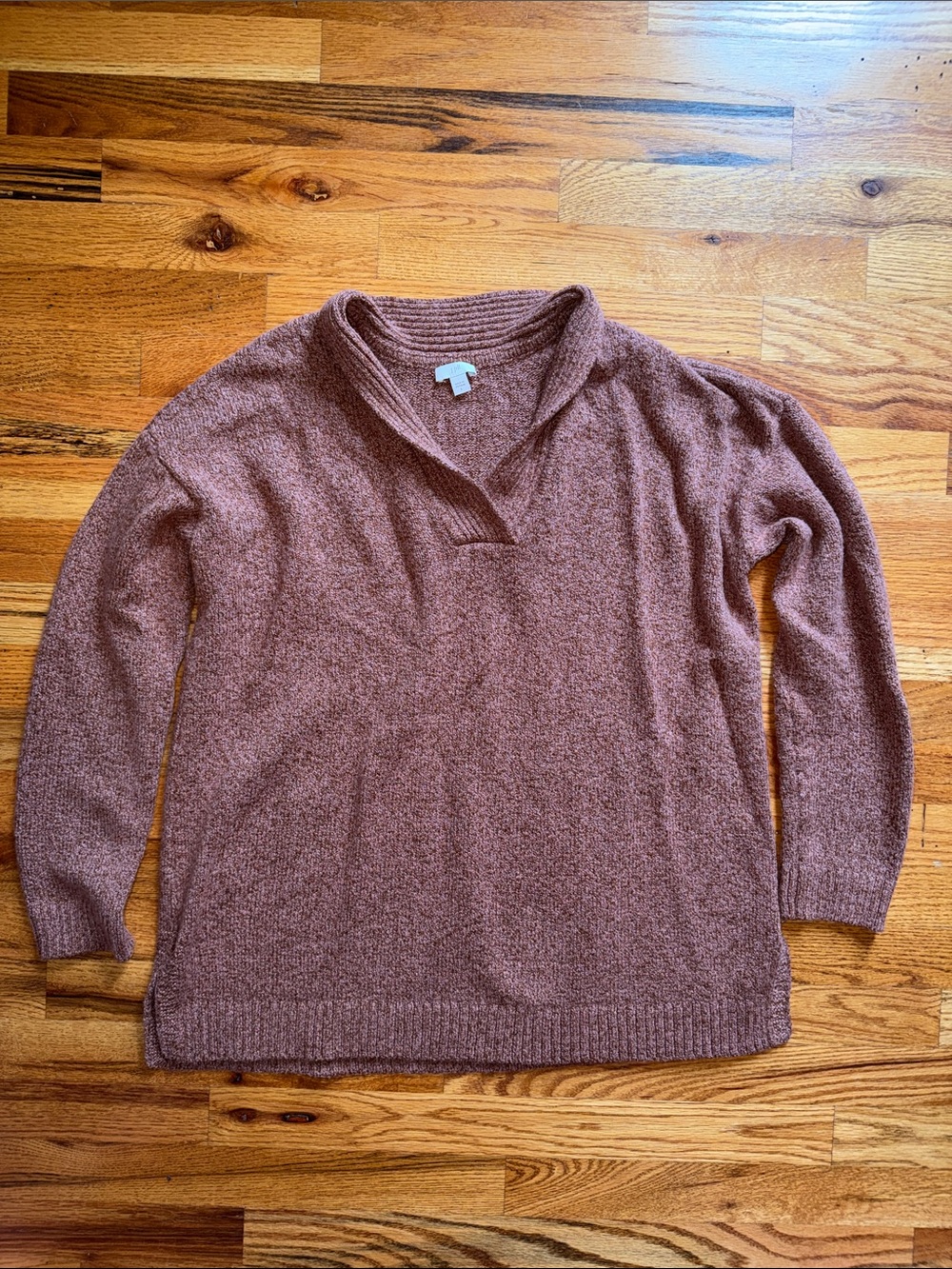 J. Jill Women’s V-Neck Shawl Collar Sweater - Mauve Brown - large L